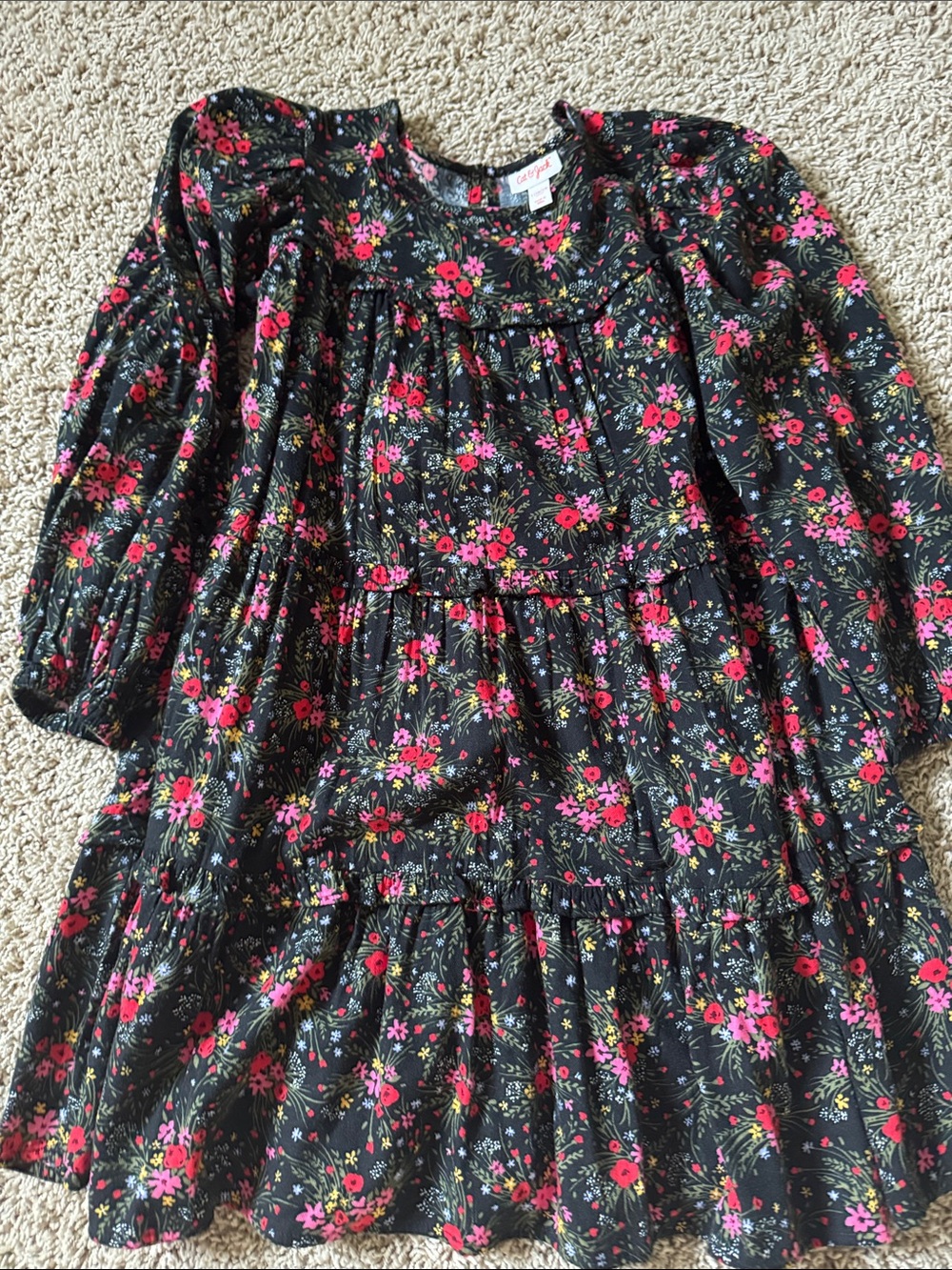 Cat & Jack Black Dress with Pink & Red Floral Print